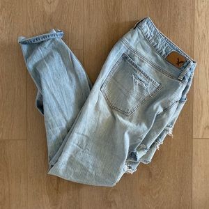 American Eagle light wash boyfriend ripped jeans